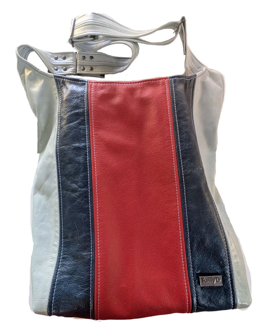 7845 Darsam Hobo Pale Blue w/ Red & Blue Vertical Stripes