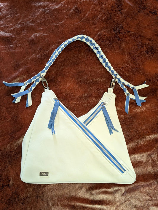7839 Traudy Triangular Bag White w/Blue Zipper