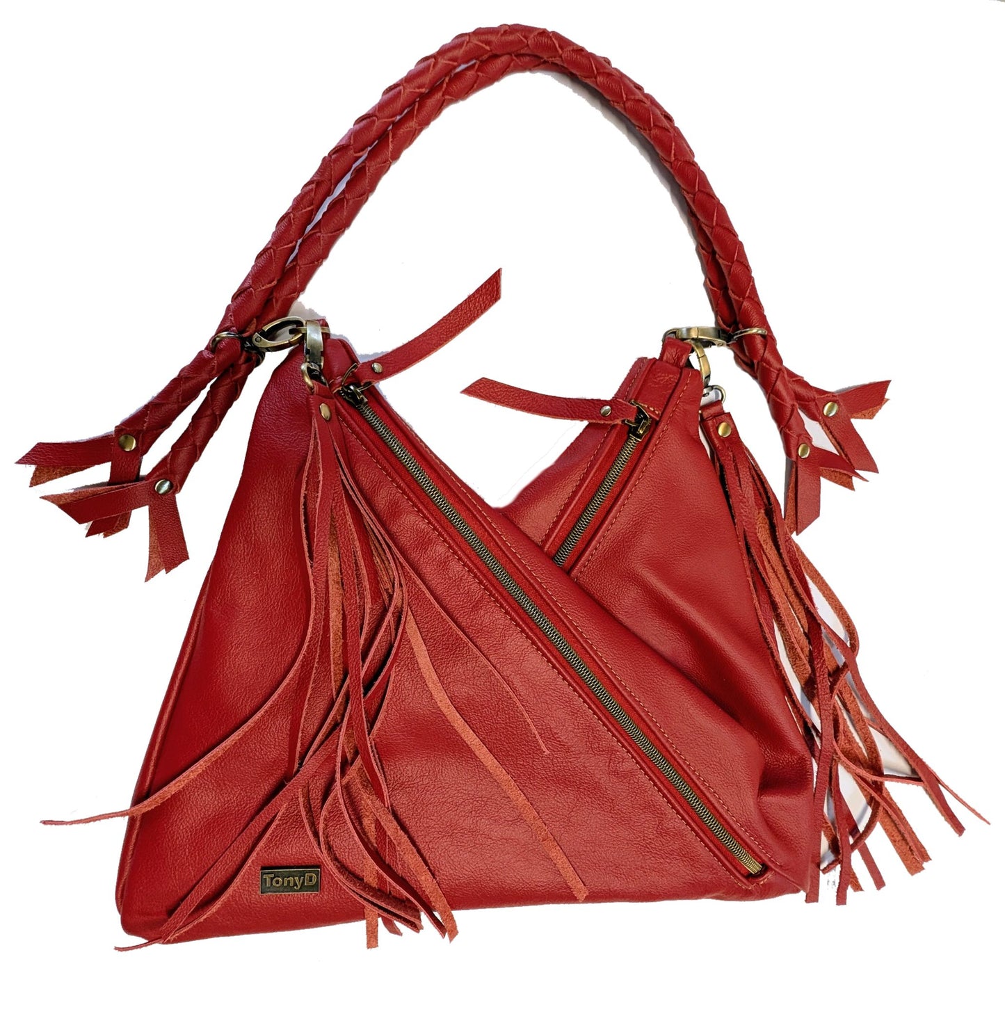 7846 Traudy Triangular Bag Burnt Red Leather