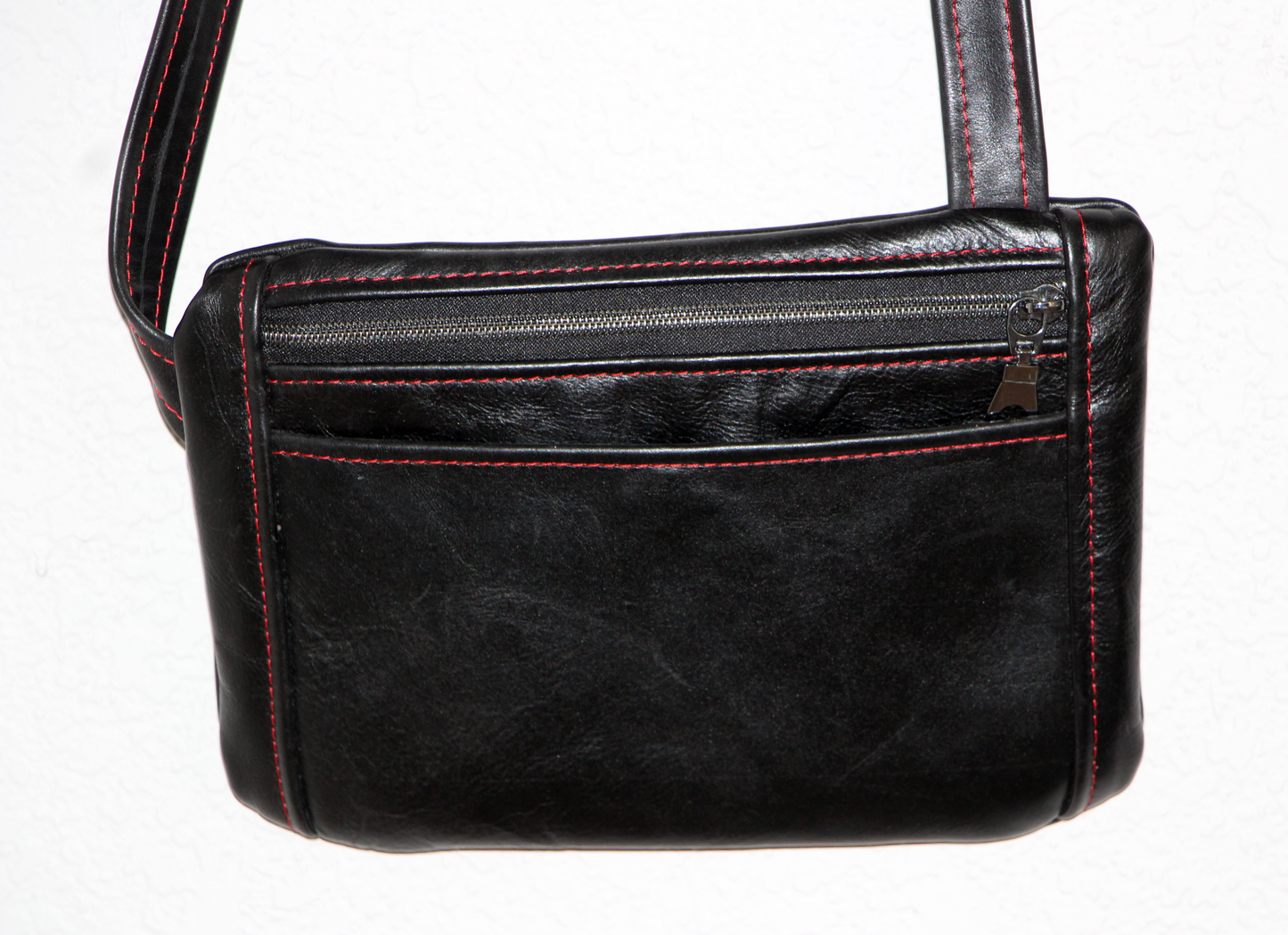 7643 Black Cross-body Clutch w/Red Highlight Stitching