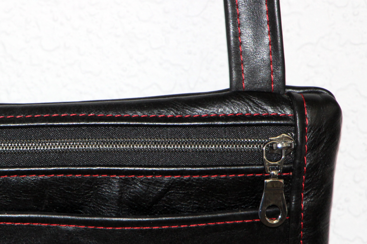 7643 Black Cross-body Clutch w/Red Highlight Stitching