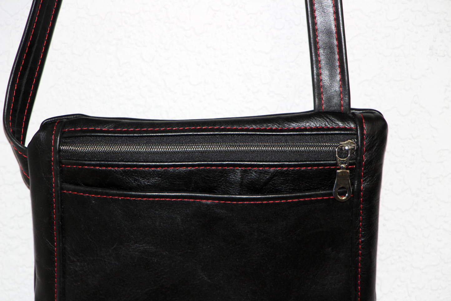 7643 Black Cross-body Clutch w/Red Highlight Stitching