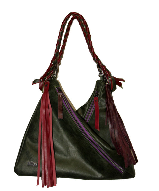 7819 Traudy Triangular Bag Green with Burgundy
