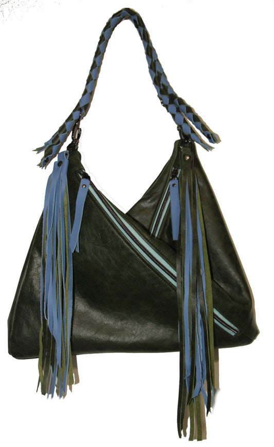 7818 Traudy Triangular Bag Green with Blue