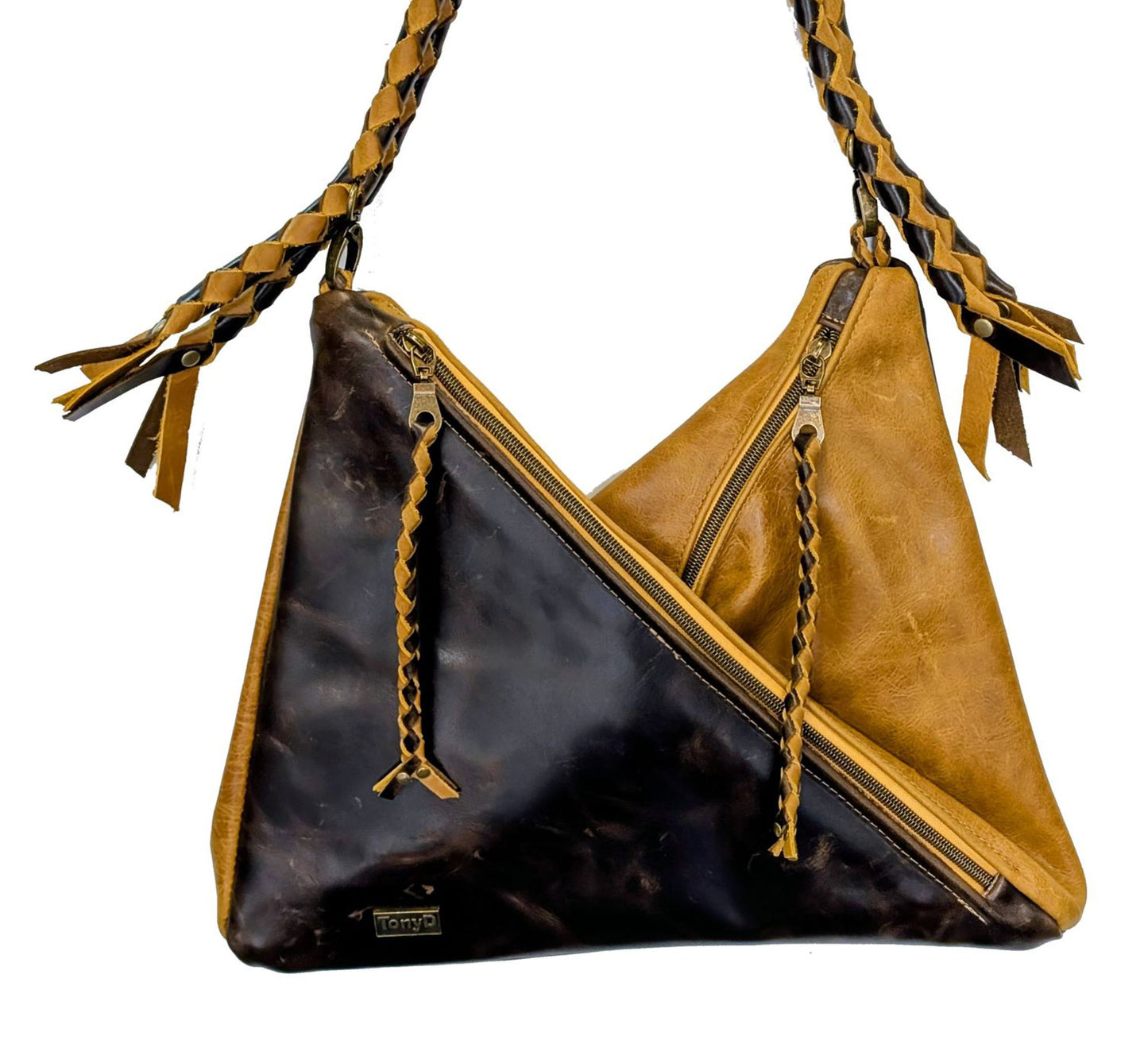 7858 Traudy Triangular Bag Brown & Mustard