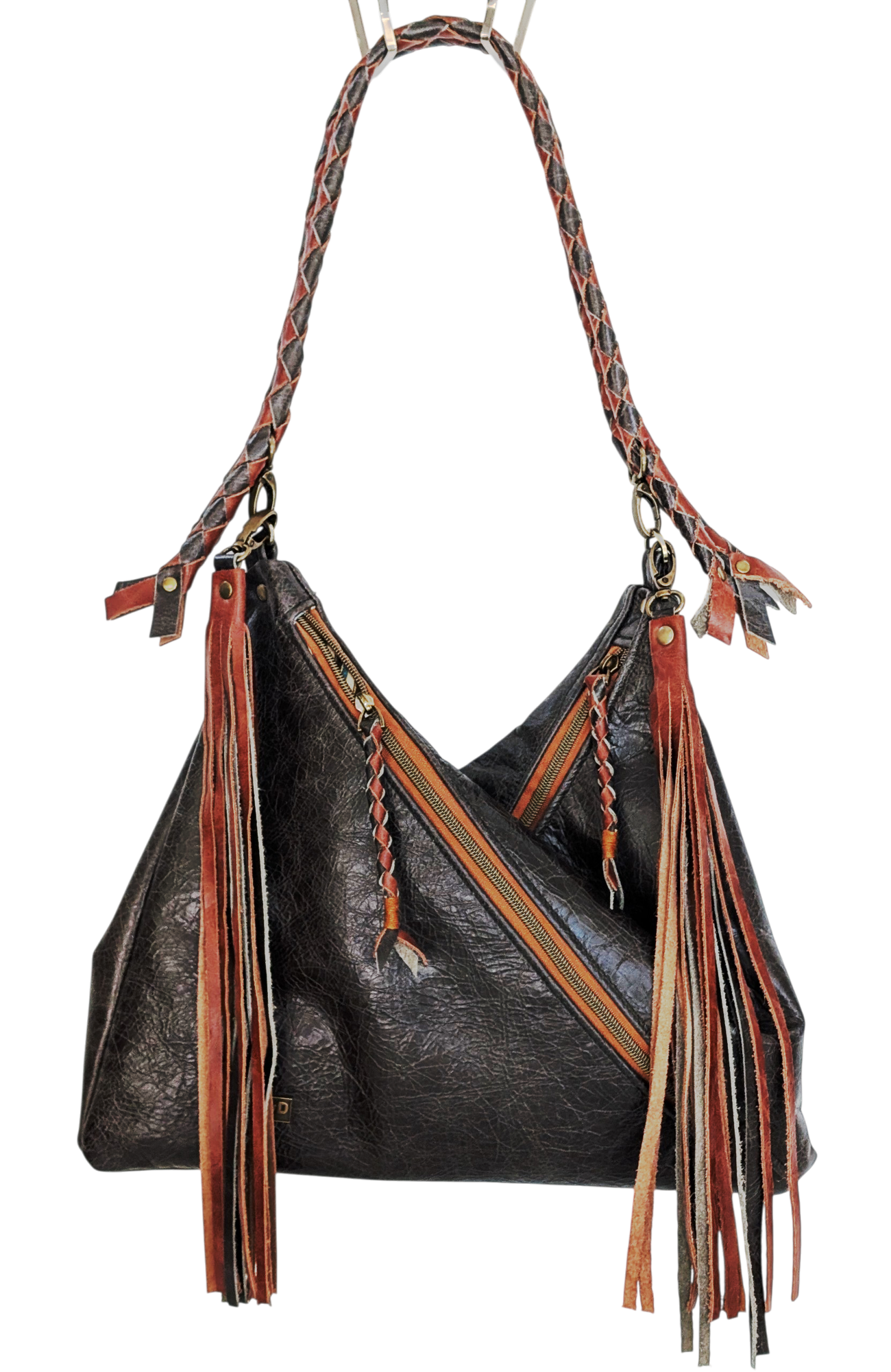 7880 Traudy Triangular Bag Dark Green with Brown Tassels