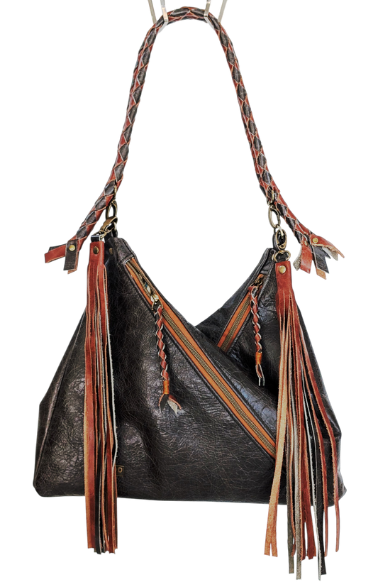 7880 Traudy Triangular Bag Dark Green with Brown Tassels