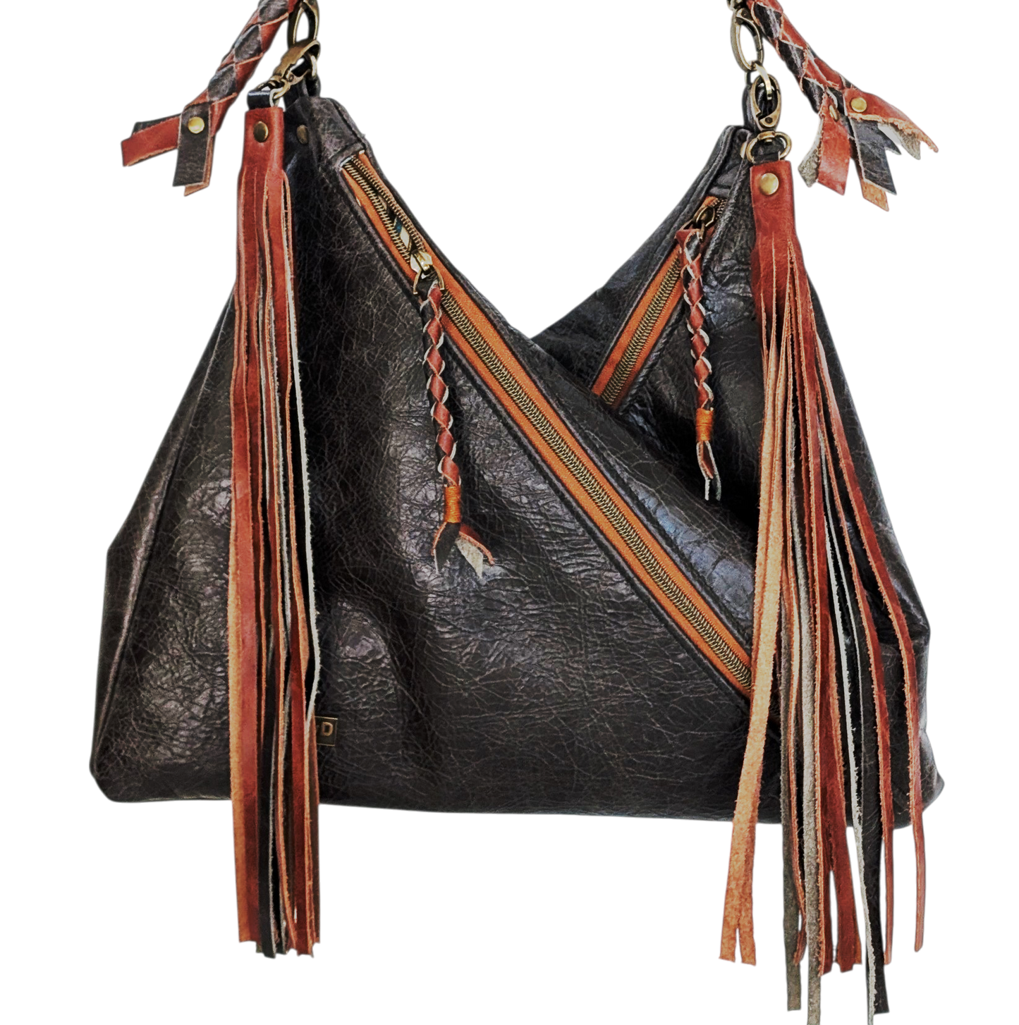 7880 Traudy Triangular Bag Dark Green with Brown Tassels